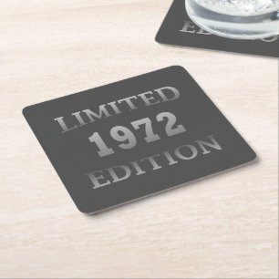born in 1972 limited edition birthday  square paper coaster