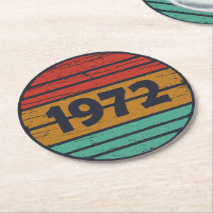 Born in 1972 vintage birthday gift round paper coaster