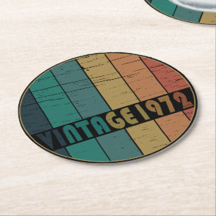 Born in 1972 vintage birthday gift round paper coaster