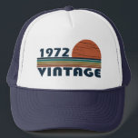 born in 1972 vintage birthday trucker hat<br><div class="desc">You can add some originality to your wardrobe with this limited edition original sunset vintage retro-looking birthday design with awesome typography font lettering, it is a great gift idea for men, women, husband, wife girlfriend, and a boyfriend who will love this one-of-a-kind artwork. The best unique and funny holiday present...</div>