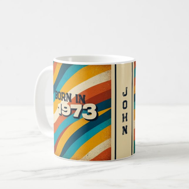 Born in 1973 Personalised Mug - 70s Groovy Stripes (Front Left)