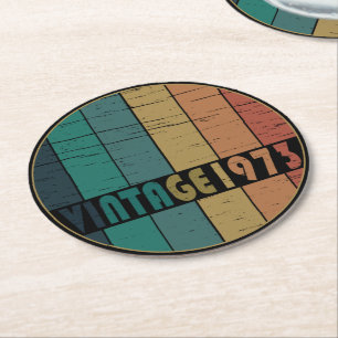 born in 1973 vintage birthday gift round paper coaster