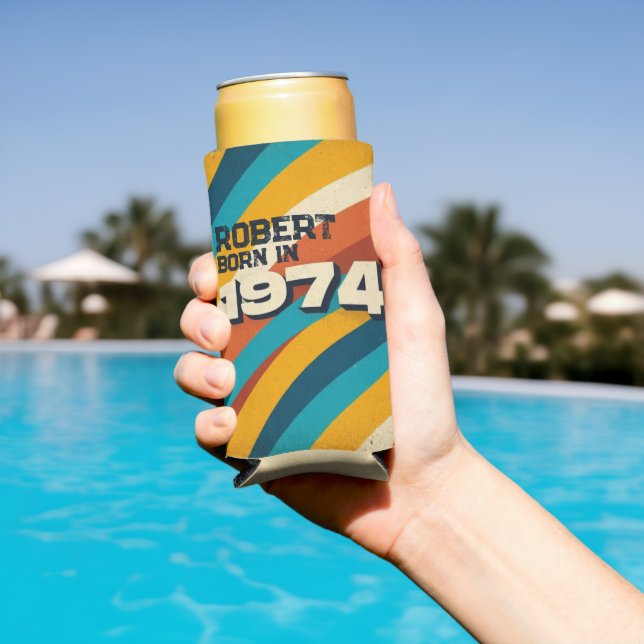 Born in 1974 Personalised Can Cooler - Retro 70s (In Situ Pool)