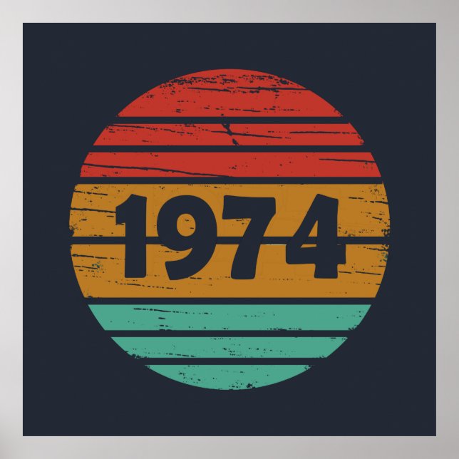 Born in 1974 vintage birthday party poster (Front)