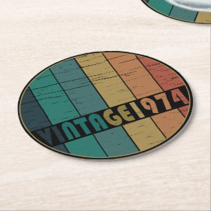 Born in 1974 vintage birthday party round paper coaster