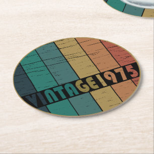 born in 1975 vintage 50th birthday gift round paper coaster