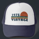 Born in 1975 vintage 50th birthday gift trucker hat<br><div class="desc">You can add some originality to your wardrobe with this limited edition original elegant sunset vintage retro-looking birthday design with awesome typography font lettering, it is a great gift idea for men, women, husband, wife girlfriend, and a boyfriend who will love this one-of-a-kind artwork. The best unique and funny holiday...</div>