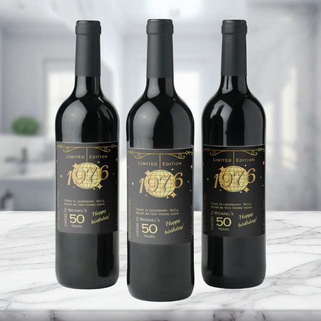 Born in 1976 50th birthday party wine label (Creator Uploaded)