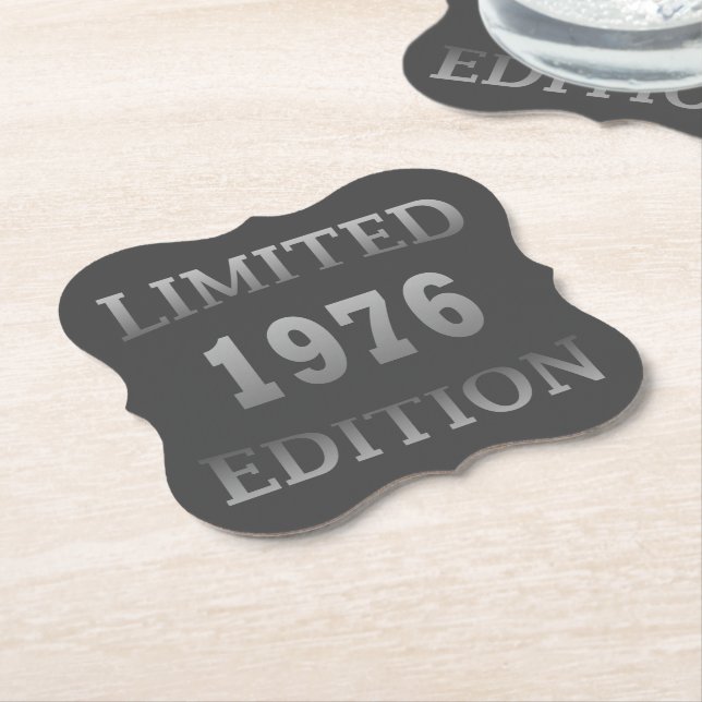 born in 1976 birthday limited edition paper coaster (Angled)