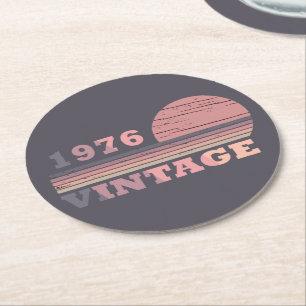born in 1976 vintage birthday gift round paper coaster