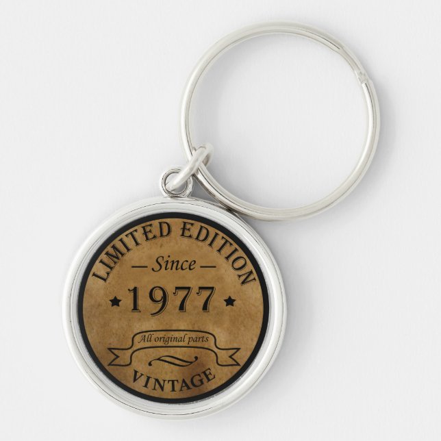 Born in 1977 vintage birthday key ring (Front)