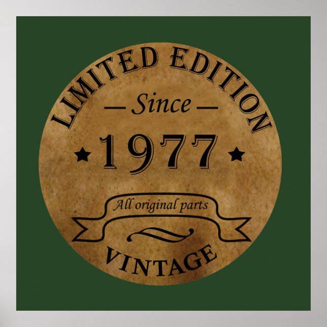Born in 1977 vintage birthday poster (Front)