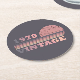 born in 1979 vintage birthday gift round paper coaster