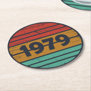 Born in 1979 vintage birthday gift round paper coaster