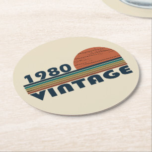 Born in 1980 elegant vintage birthday party round paper coaster