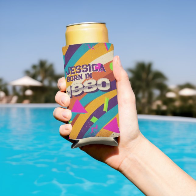 Born in 1980 - Retro 80s Neon Geometric Name Seltzer Can Cooler (In Situ Pool)