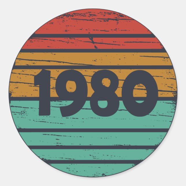 Born in 1980 vintage birthday gift classic round sticker (Front)
