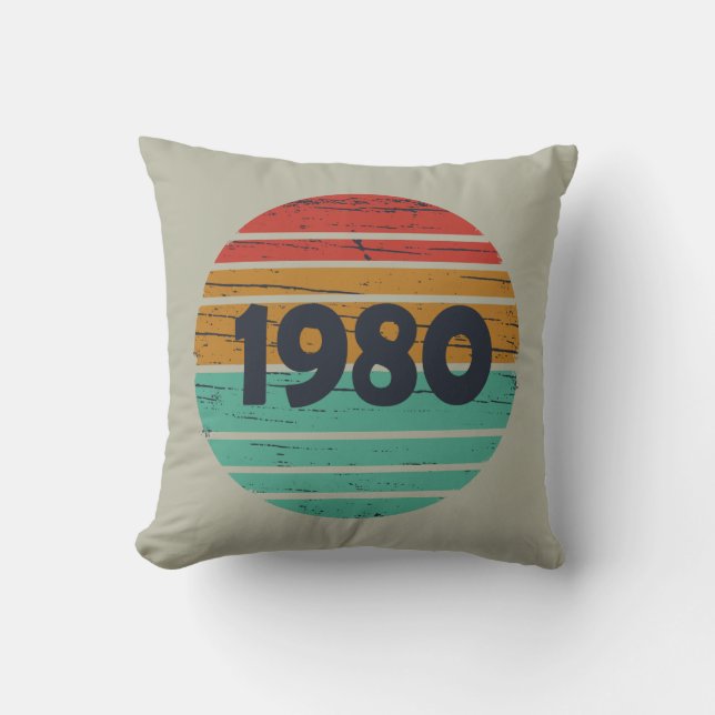 Born in 1980 vintage birthday gift cushion (Front)