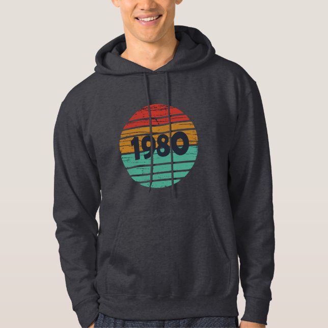 Born in 1980 vintage birthday gift hoodie (Front)