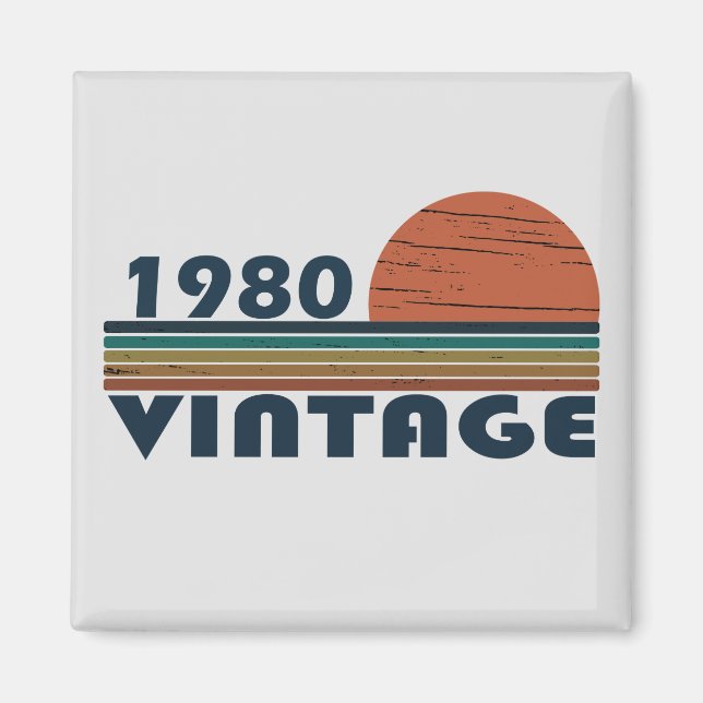 Born in 1980 vintage birthday gift magnet (Front)