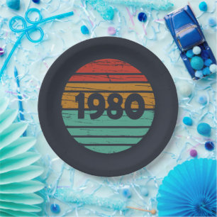 Born in 1980 vintage birthday gift paper plate
