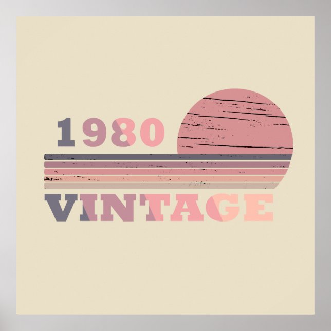 born in 1980 vintage birthday gift poster (Front)