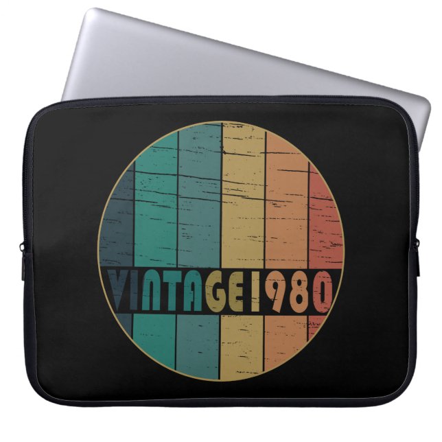 Born in 1980 vintage birthday laptop sleeve (Front)