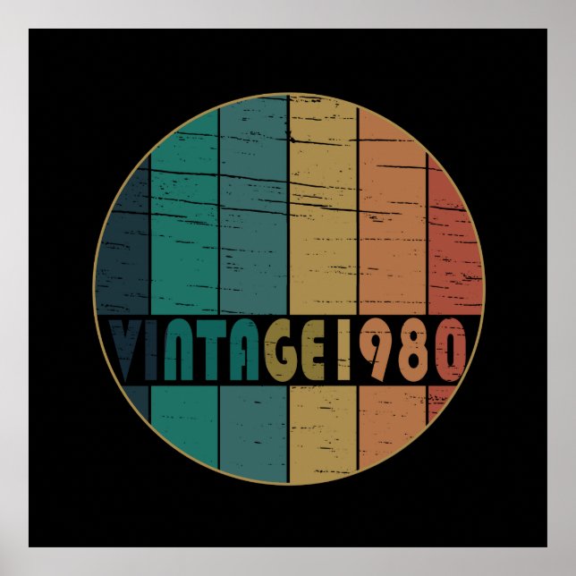 Born in 1980 vintage birthday poster (Front)