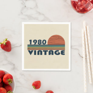 Born in 1980 vintage style birthday party napkin