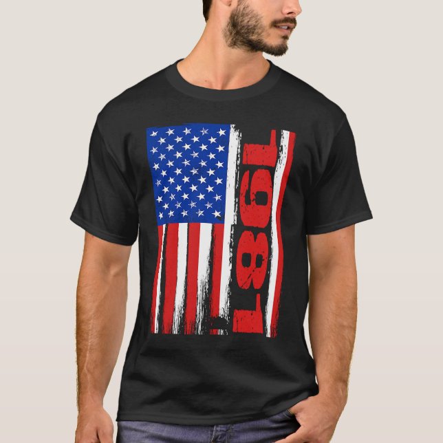 Born in 1981 US Flag Patriotic Veterans Day 4th Of T-Shirt (Front)