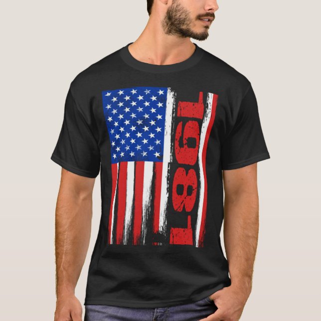 Born in 1981 US Flag Patriotic Veterans Day 4th Of T-Shirt (Front)
