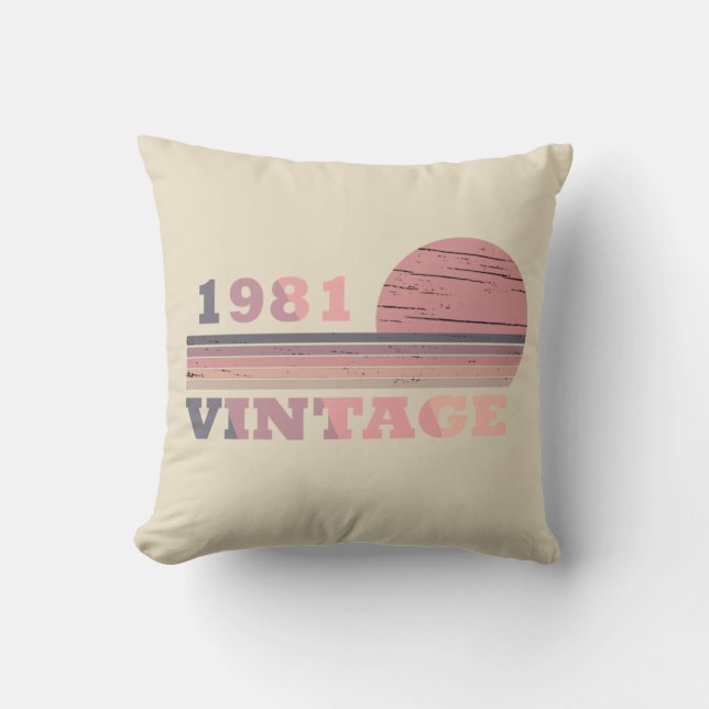 born in 1981 vintage birthday gift cushion (Front)
