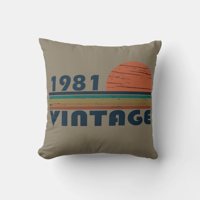 Born in 1981 vintage birthday gift cushion (Front)