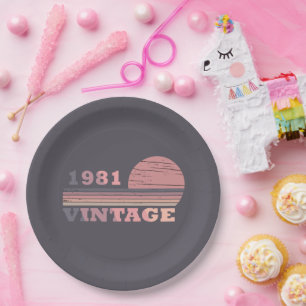 born in 1981 vintage birthday gift paper plate