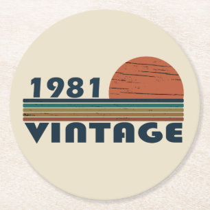 Born in 1981 vintage birthday gift round paper coaster
