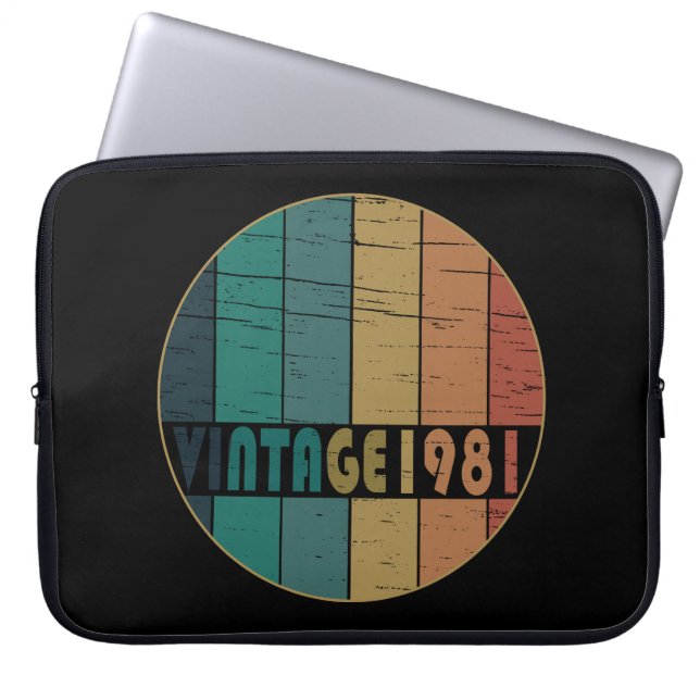 Born in 1981 vintage birthday laptop sleeve (Front)