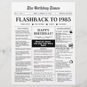 Born in 1985 Mock Newspaper black and white