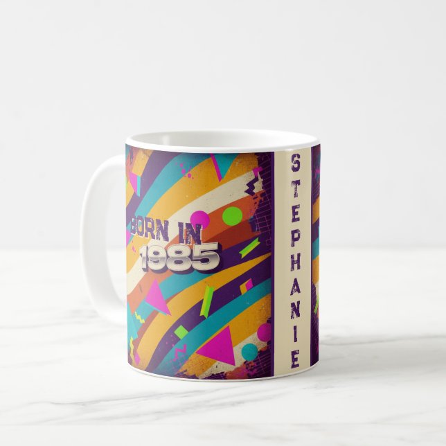 Born in 1985 Personalised Mug - 80s Neon Geometric (Front Left)