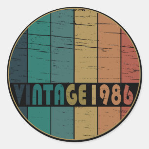 born in 1986 vintage birthday classic round sticker