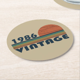 born in 1986 vintage birthday gift round paper coaster