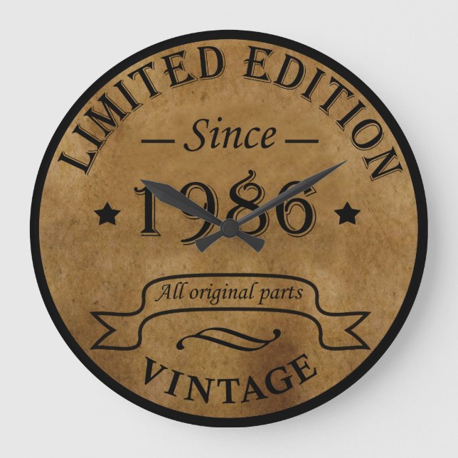 born in 1986 vintage birthday large clock (Front)