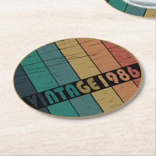 born in 1986 vintage birthday round paper coaster