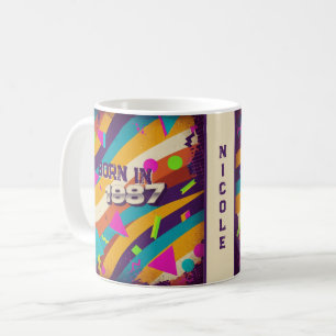 Born in 1987 Personalised Mug - 80s Neon Geometric