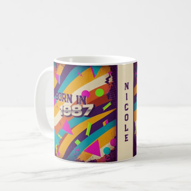 Born in 1987 Personalised Mug - 80s Neon Geometric (Front Left)