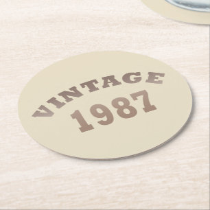 born in 1987 vintage birthday round paper coaster