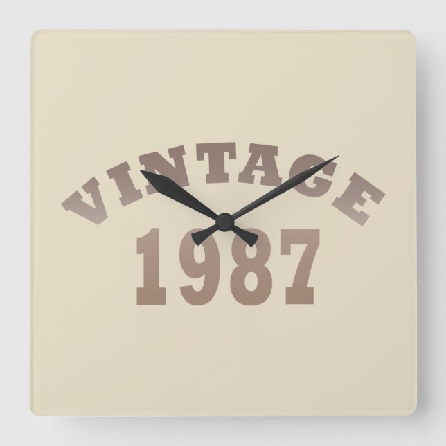 born in 1987 vintage birthday square wall clock (Front)
