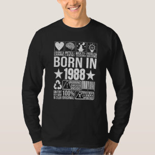 Born In 1988 Content Warning Label Barcode Birthda T-Shirt