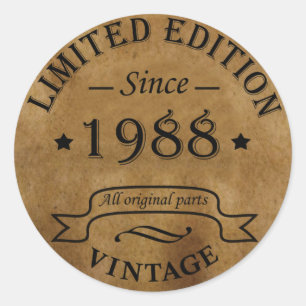 born in 1988 vintage birthday classic round sticker