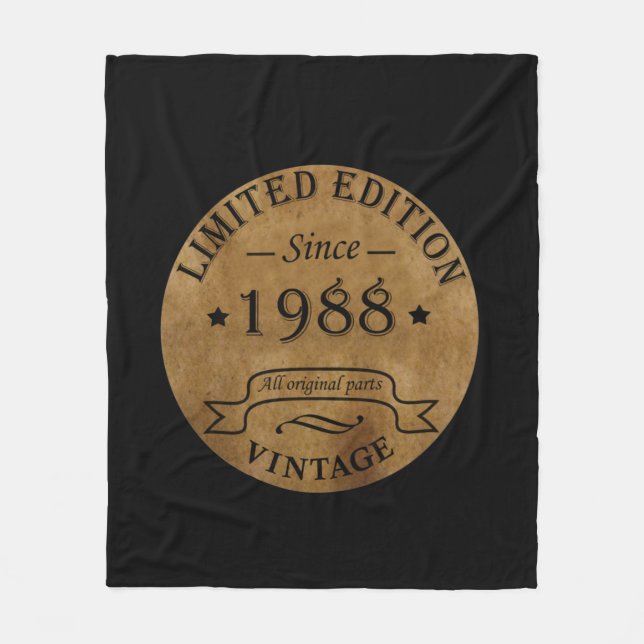 born in 1988 vintage birthday fleece blanket (Front)