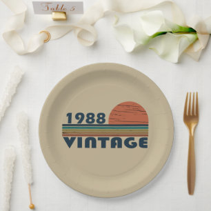 Born in 1988 vintage birthday gift paper plate